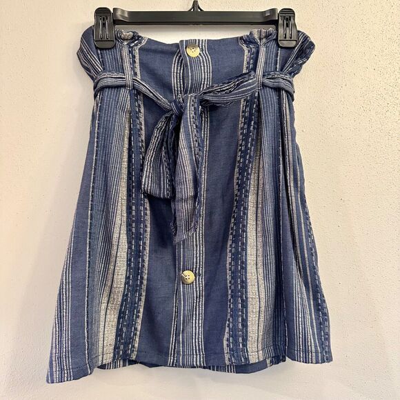 En Creme Dresses & Skirts - En Creme‎ Women Blue/Beige Paperbag Waist Mini Skirt M